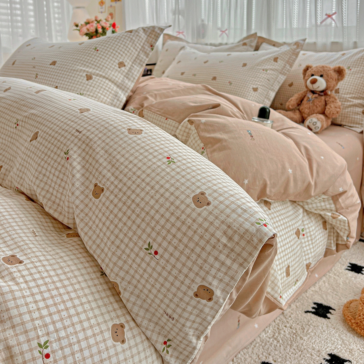 91家纺网 家纺一手货源 找家纺 依庭2025春夏新款12868全棉纯棉四件套 熊熊奶冻