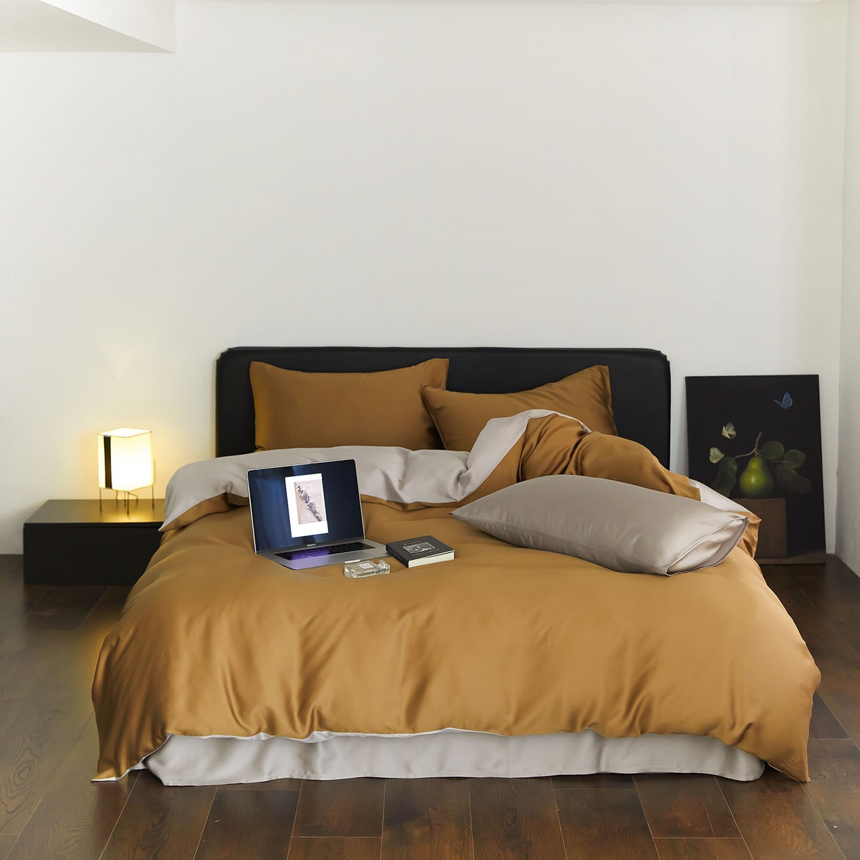 91家纺网 家纺一手货源 找家纺 （总）群鹿蚕丝羽绒馆 2025新款60支兰精天丝纯色双拼四件套