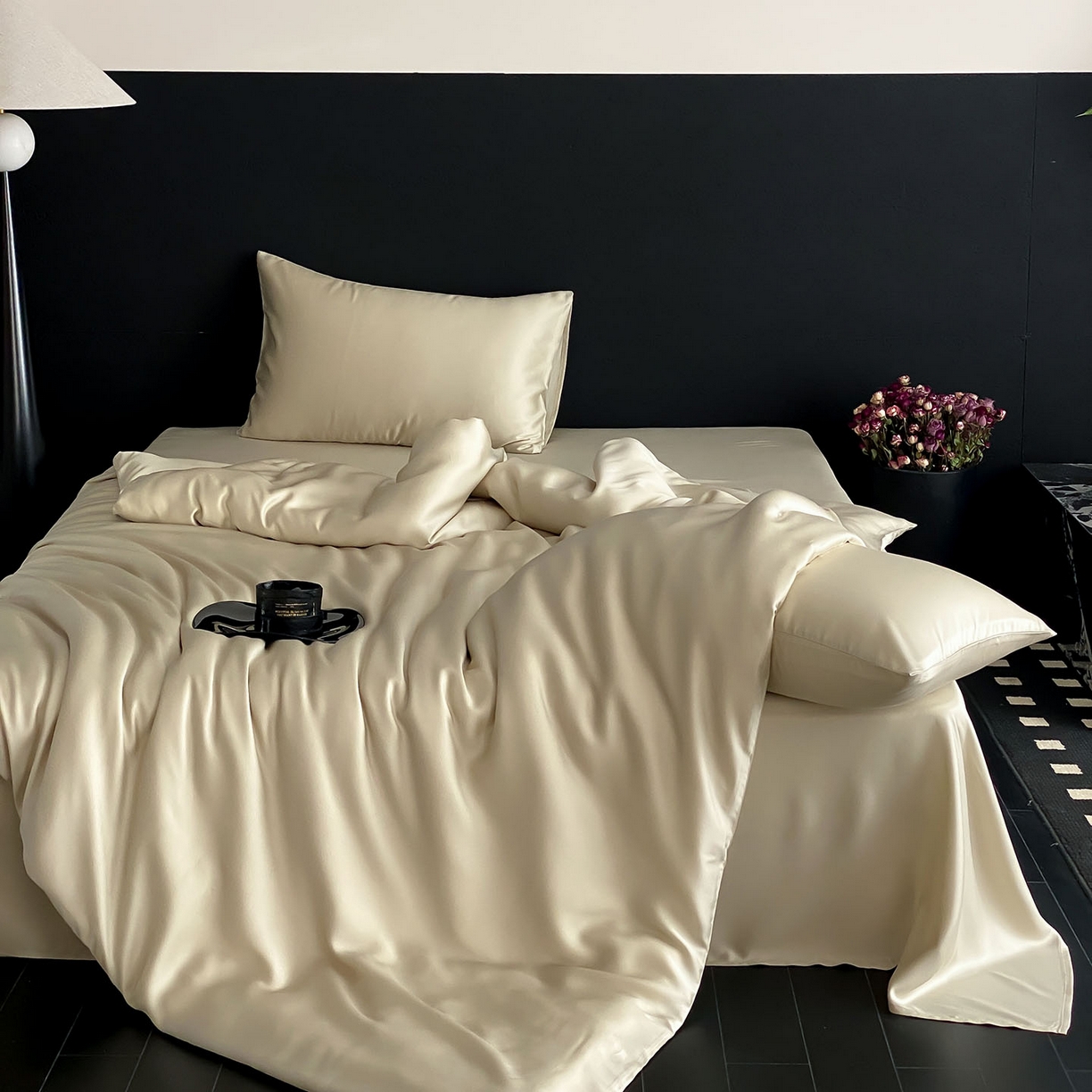 91家纺网 家纺一手货源 找家纺 （总）群鹿蚕丝羽绒馆 2025新款60支兰精天丝纯色双拼四件套