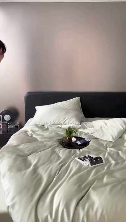 91家纺网 家纺一手货源 找家纺 群鹿蚕丝羽绒馆 2025新款60支兰精天丝纯色双拼四件套 嫩叶绿