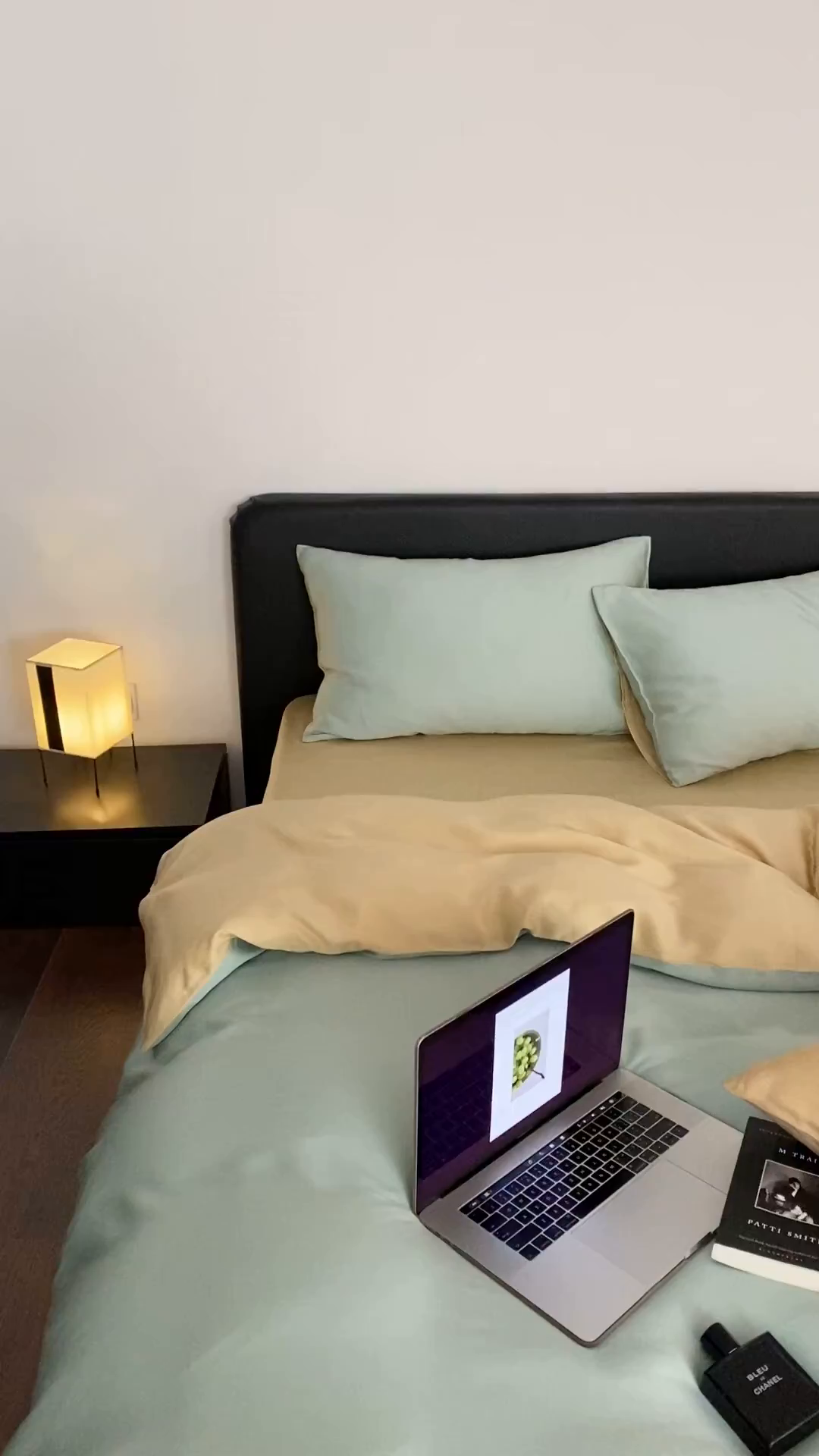 91家纺网 家纺一手货源 找家纺 群鹿蚕丝羽绒馆 2025新款60支兰精天丝纯色双拼四件套 浅艾绿-香槟金