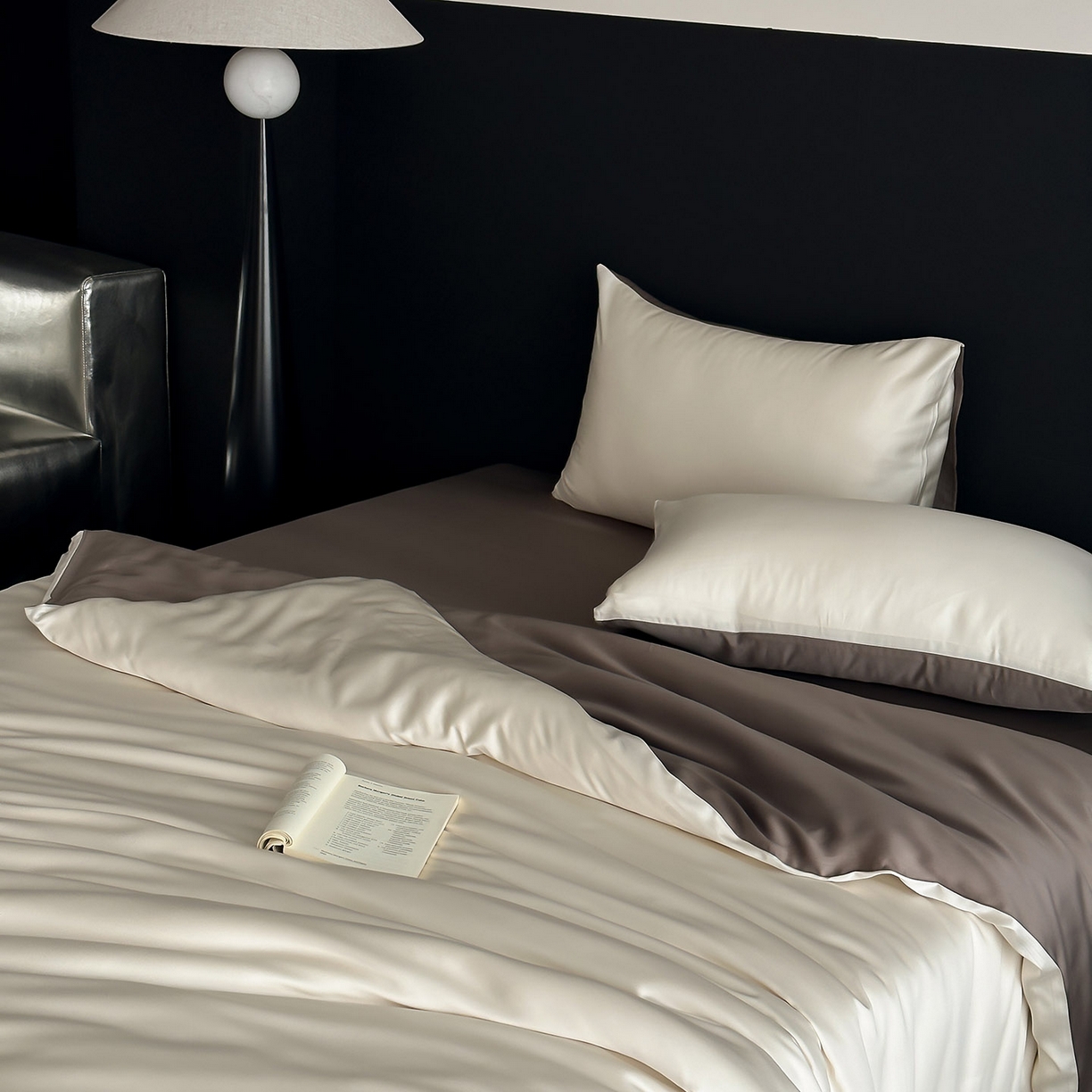 91家纺网 家纺一手货源 找家纺 群鹿蚕丝羽绒馆 2025新款60支兰精天丝纯色双拼四件套 乳蛋白-冷岩灰