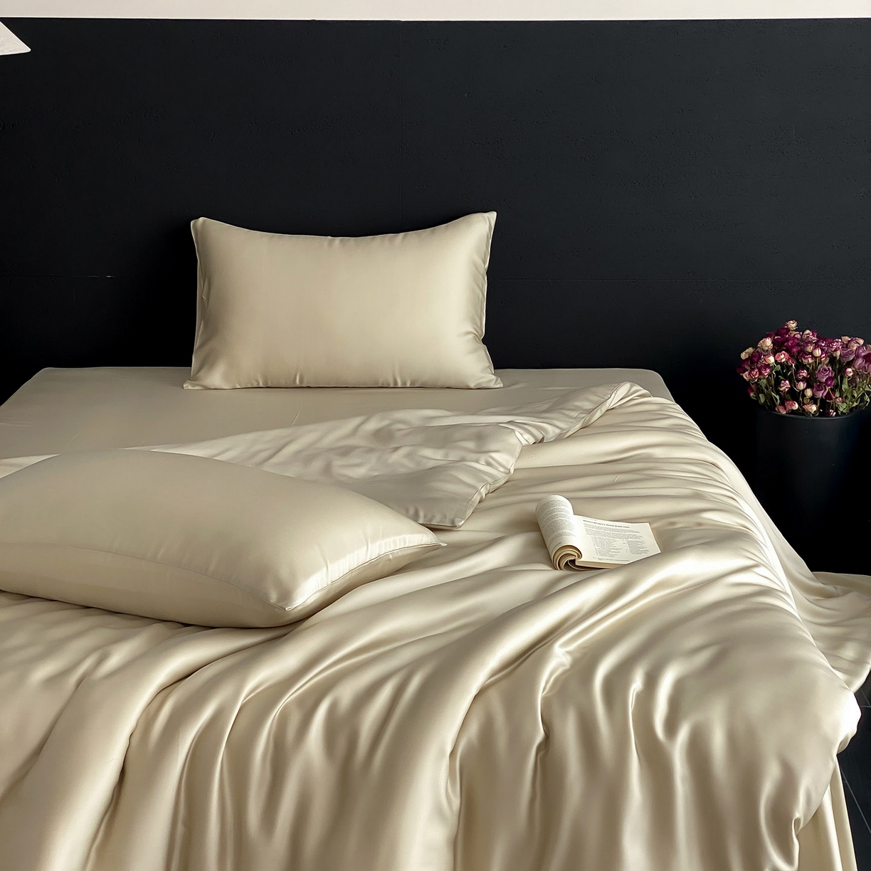 91家纺网 家纺一手货源 找家纺 群鹿蚕丝羽绒馆 2025新款60支兰精天丝纯色双拼四件套 烟轻绿