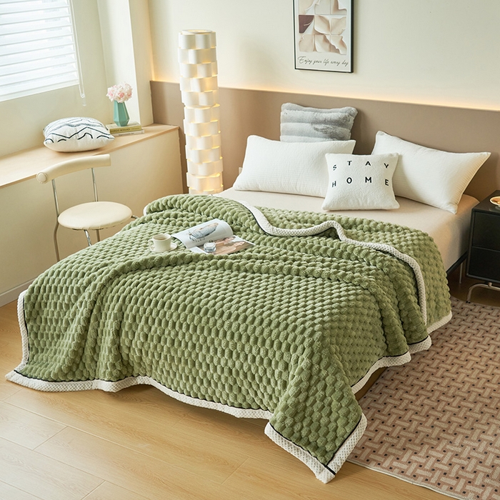 91家纺网 家纺一手货源 找家纺 乐家欣 2025新款A类金龟绒多功能毛毯高克重法莱绒牛奶绒贝贝绒保暖毛毯 冷淡绿