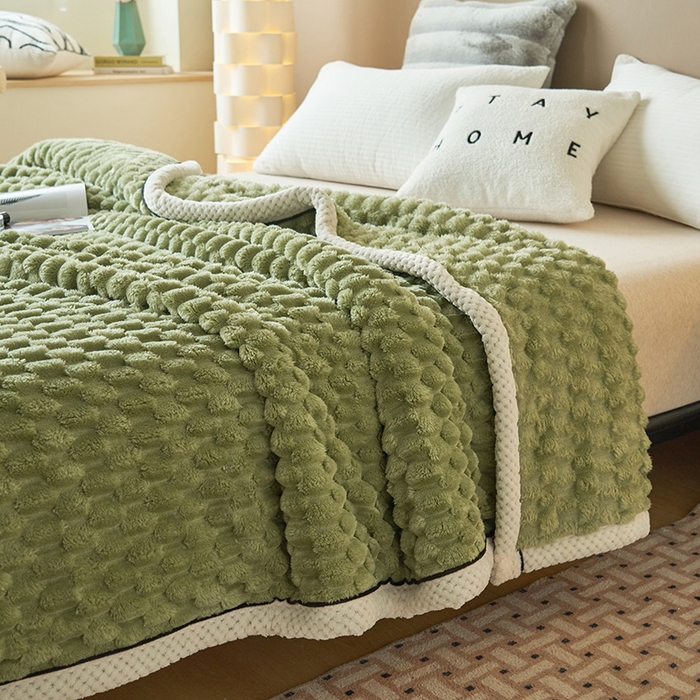 91家纺网 家纺一手货源 找家纺 乐家欣 2025新款A类金龟绒多功能毛毯高克重法莱绒牛奶绒贝贝绒保暖毛毯 冷淡绿