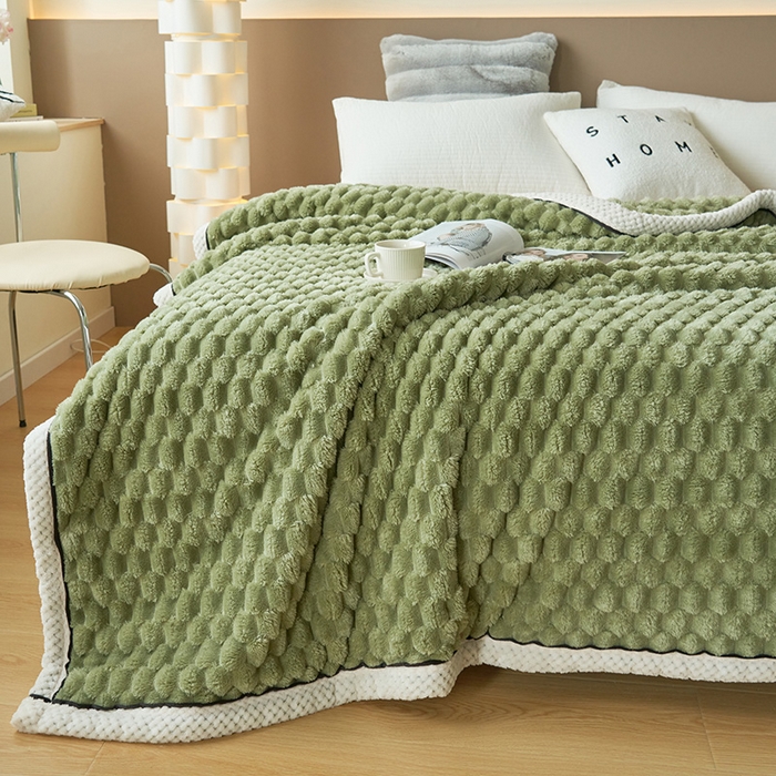 91家纺网 家纺一手货源 找家纺 乐家欣 2025新款A类金龟绒多功能毛毯高克重法莱绒牛奶绒贝贝绒保暖毛毯 冷淡绿