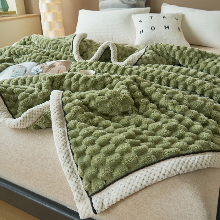 91家纺网 家纺一手货源 找家纺 乐家欣 2025新款A类金龟绒多功能毛毯高克重法莱绒牛奶绒贝贝绒保暖毛毯 冷淡绿