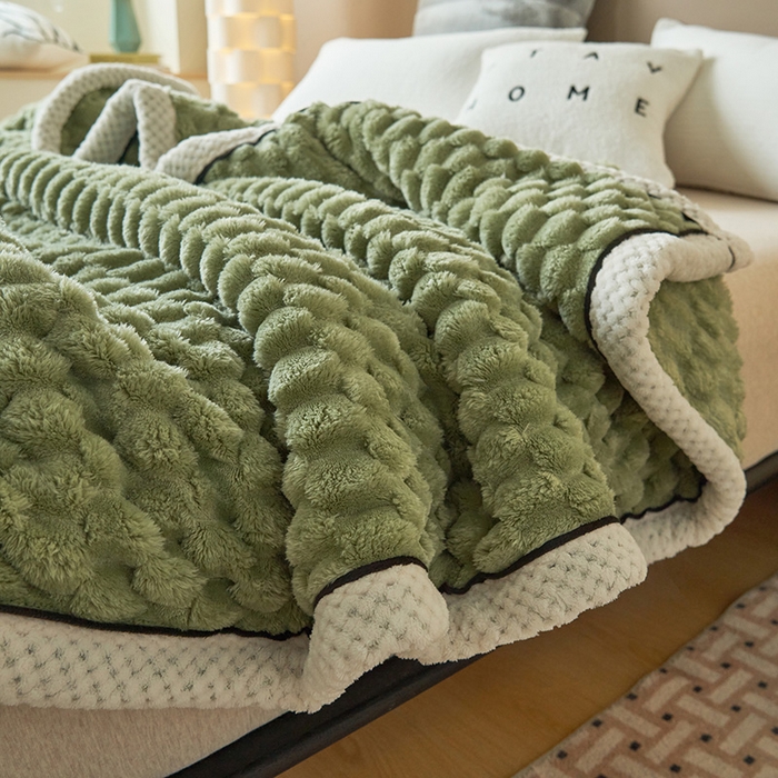 91家纺网 家纺一手货源 找家纺 乐家欣 2025新款A类金龟绒多功能毛毯高克重法莱绒牛奶绒贝贝绒保暖毛毯 冷淡绿