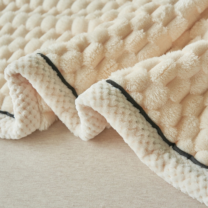 91家纺网 家纺一手货源 找家纺 乐家欣 2025新款A类金龟绒多功能毛毯高克重法莱绒牛奶绒贝贝绒保暖毛毯 米白