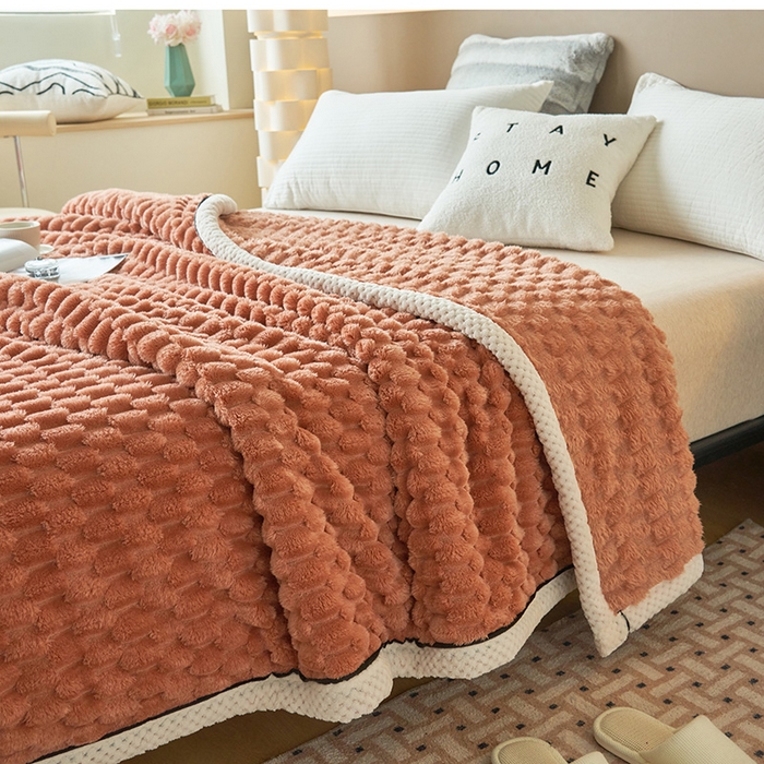 91家纺网 家纺一手货源 找家纺 乐家欣 2025新款A类金龟绒多功能毛毯高克重法莱绒牛奶绒贝贝绒保暖毛毯 暖橘