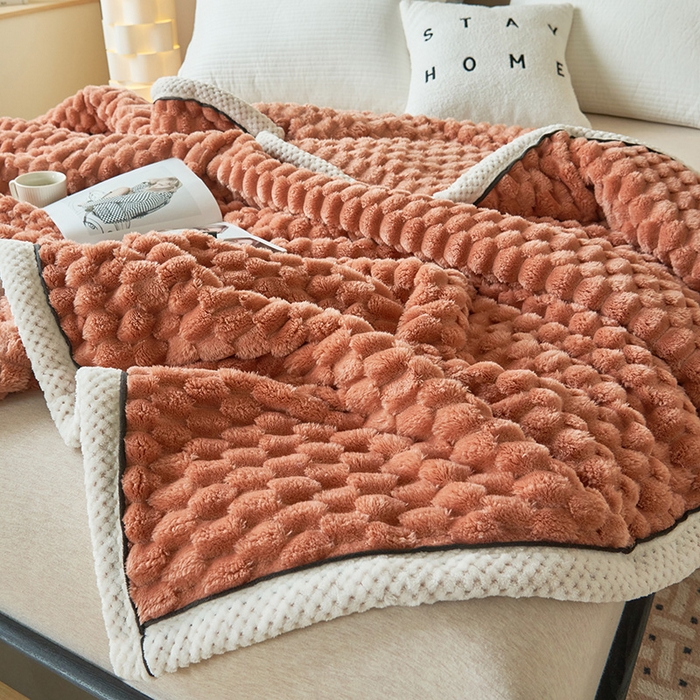 91家纺网 家纺一手货源 找家纺 乐家欣 2025新款A类金龟绒多功能毛毯高克重法莱绒牛奶绒贝贝绒保暖毛毯 暖橘