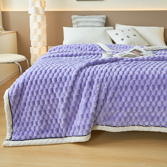 91家纺网 家纺一手货源 找家纺 乐家欣 2025新款A类金龟绒多功能毛毯高克重法莱绒牛奶绒贝贝绒保暖毛毯 香芋紫