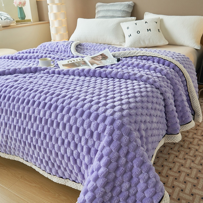 91家纺网 家纺一手货源 找家纺 乐家欣 2025新款A类金龟绒多功能毛毯高克重法莱绒牛奶绒贝贝绒保暖毛毯 香芋紫