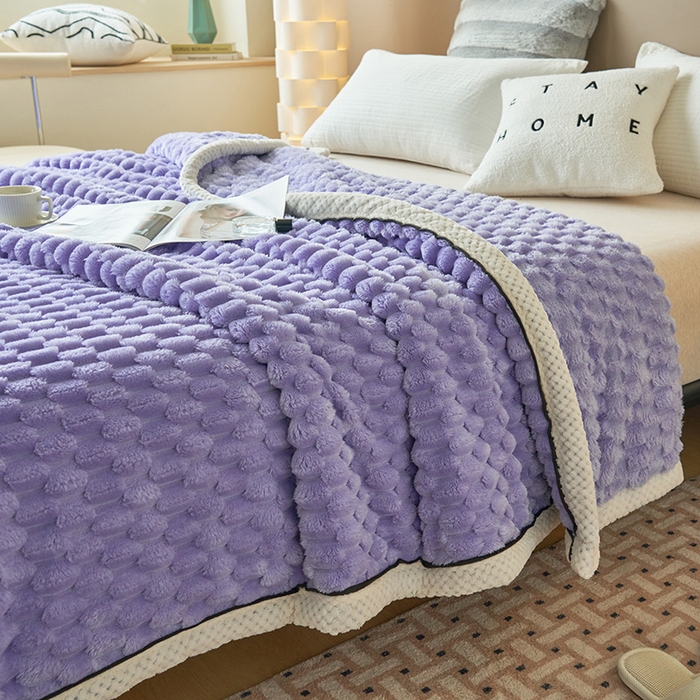 91家纺网 家纺一手货源 找家纺 乐家欣 2025新款A类金龟绒多功能毛毯高克重法莱绒牛奶绒贝贝绒保暖毛毯 香芋紫