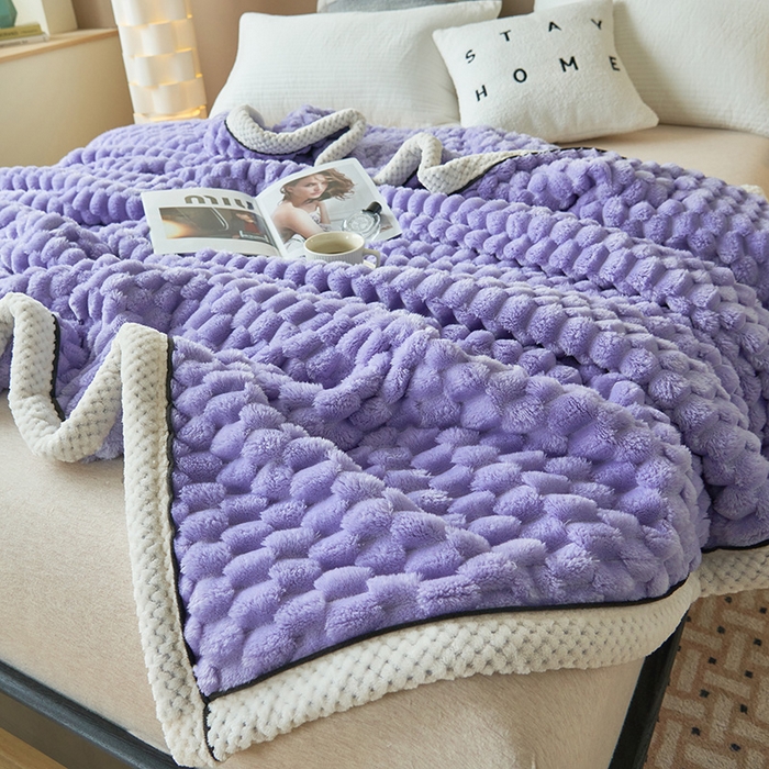 91家纺网 家纺一手货源 找家纺 乐家欣 2025新款A类金龟绒多功能毛毯高克重法莱绒牛奶绒贝贝绒保暖毛毯 香芋紫