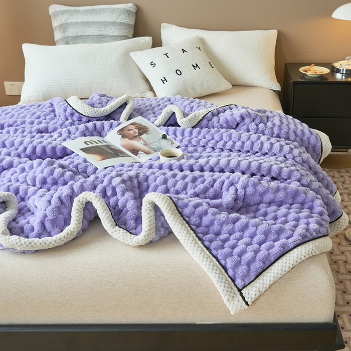 91家纺网 家纺一手货源 找家纺 乐家欣 2025新款A类金龟绒多功能毛毯高克重法莱绒牛奶绒贝贝绒保暖毛毯 香芋紫