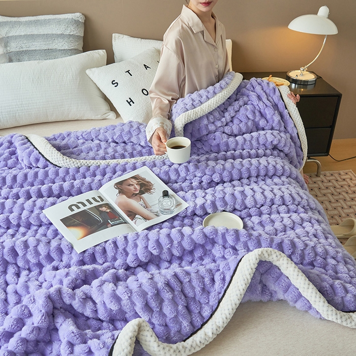 91家纺网 家纺一手货源 找家纺 乐家欣 2025新款A类金龟绒多功能毛毯高克重法莱绒牛奶绒贝贝绒保暖毛毯 香芋紫