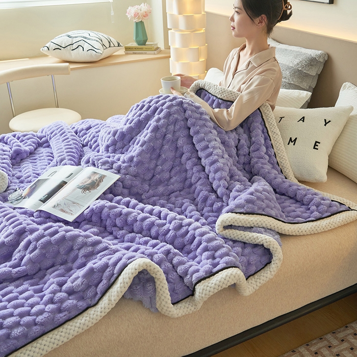 91家纺网 家纺一手货源 找家纺 乐家欣 2025新款A类金龟绒多功能毛毯高克重法莱绒牛奶绒贝贝绒保暖毛毯 香芋紫