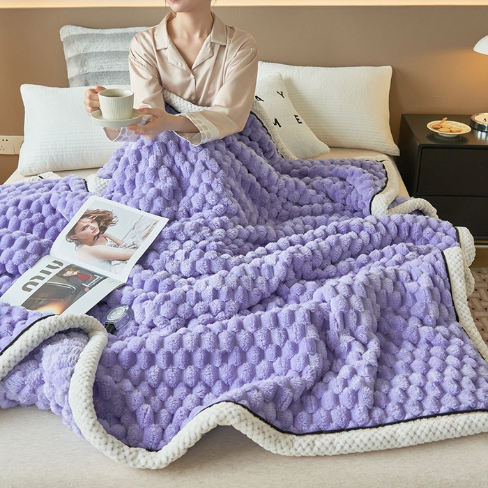 91家纺网 家纺一手货源 找家纺 乐家欣 2025新款A类金龟绒多功能毛毯高克重法莱绒牛奶绒贝贝绒保暖毛毯 香芋紫