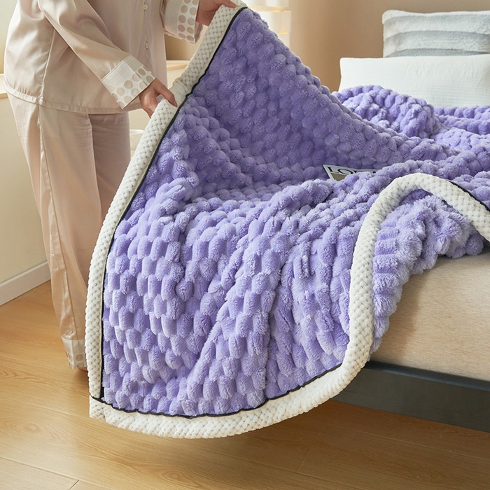 91家纺网 家纺一手货源 找家纺 乐家欣 2025新款A类金龟绒多功能毛毯高克重法莱绒牛奶绒贝贝绒保暖毛毯 香芋紫