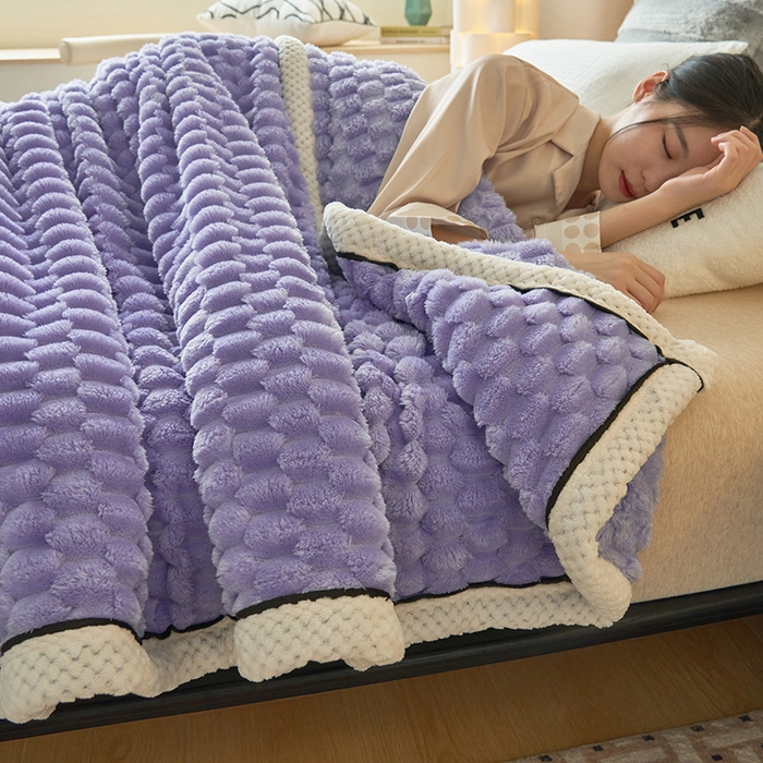 91家纺网 家纺一手货源 找家纺 乐家欣 2025新款A类金龟绒多功能毛毯高克重法莱绒牛奶绒贝贝绒保暖毛毯 香芋紫