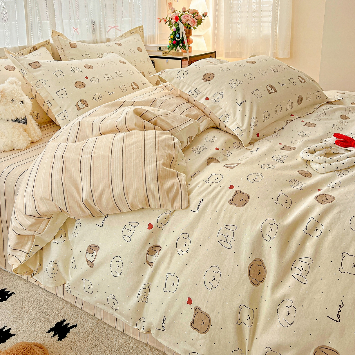 91家纺网 家纺一手货源 找家纺 依庭2025春夏新款12868全棉纯棉四件套 柴犬日出