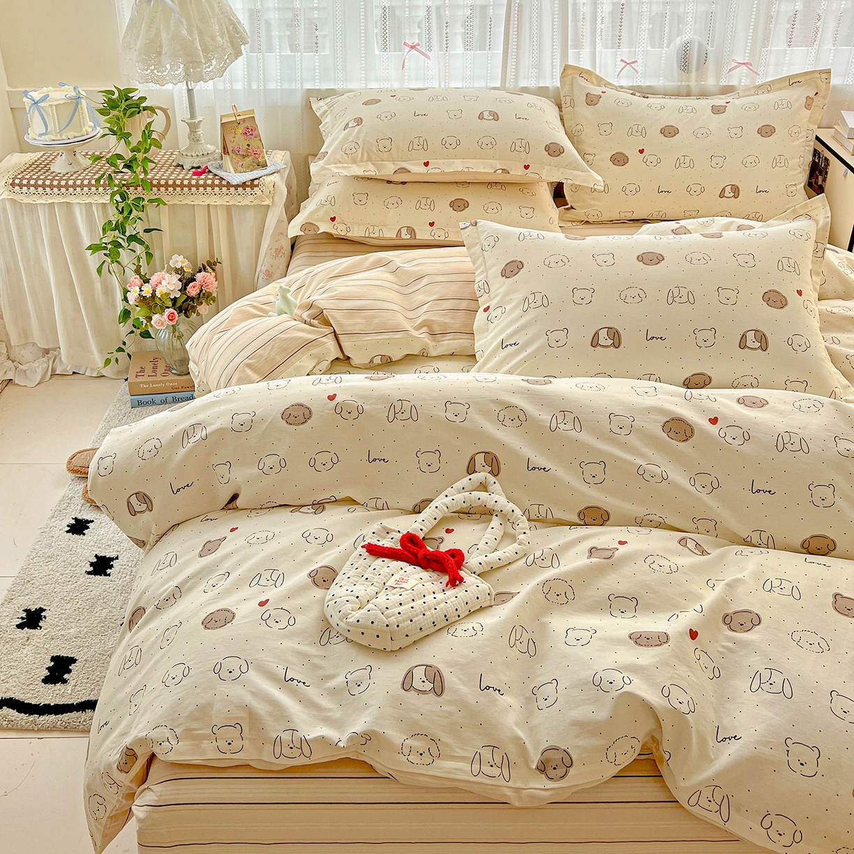 91家纺网 家纺一手货源 找家纺 依庭2025春夏新款12868全棉纯棉四件套 柴犬日出