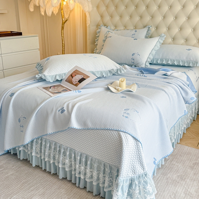 91家纺网 家纺一手货源 找家纺 （总）美莱家纺 2025新款床盖款冰豆豆凉席床裙冰丝席小冰熊夏被单件三件套四件套