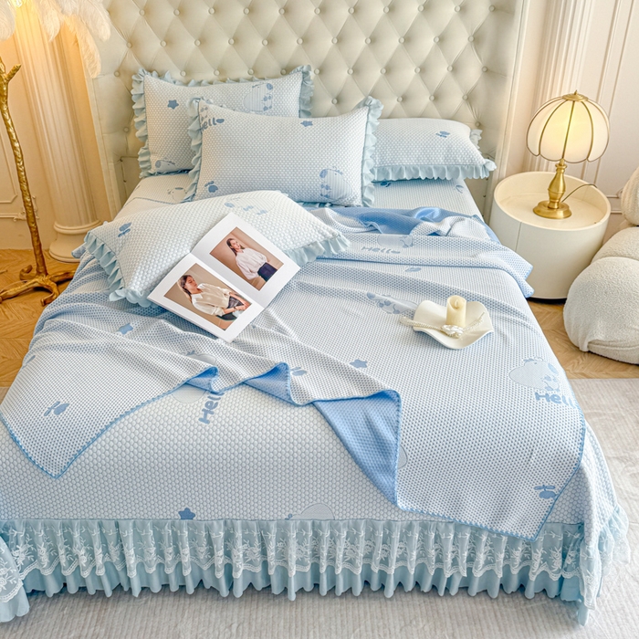 91家纺网 家纺一手货源 找家纺 （总）美莱家纺 2025新款床盖款冰豆豆凉席床裙冰丝席小冰熊夏被单件三件套四件套