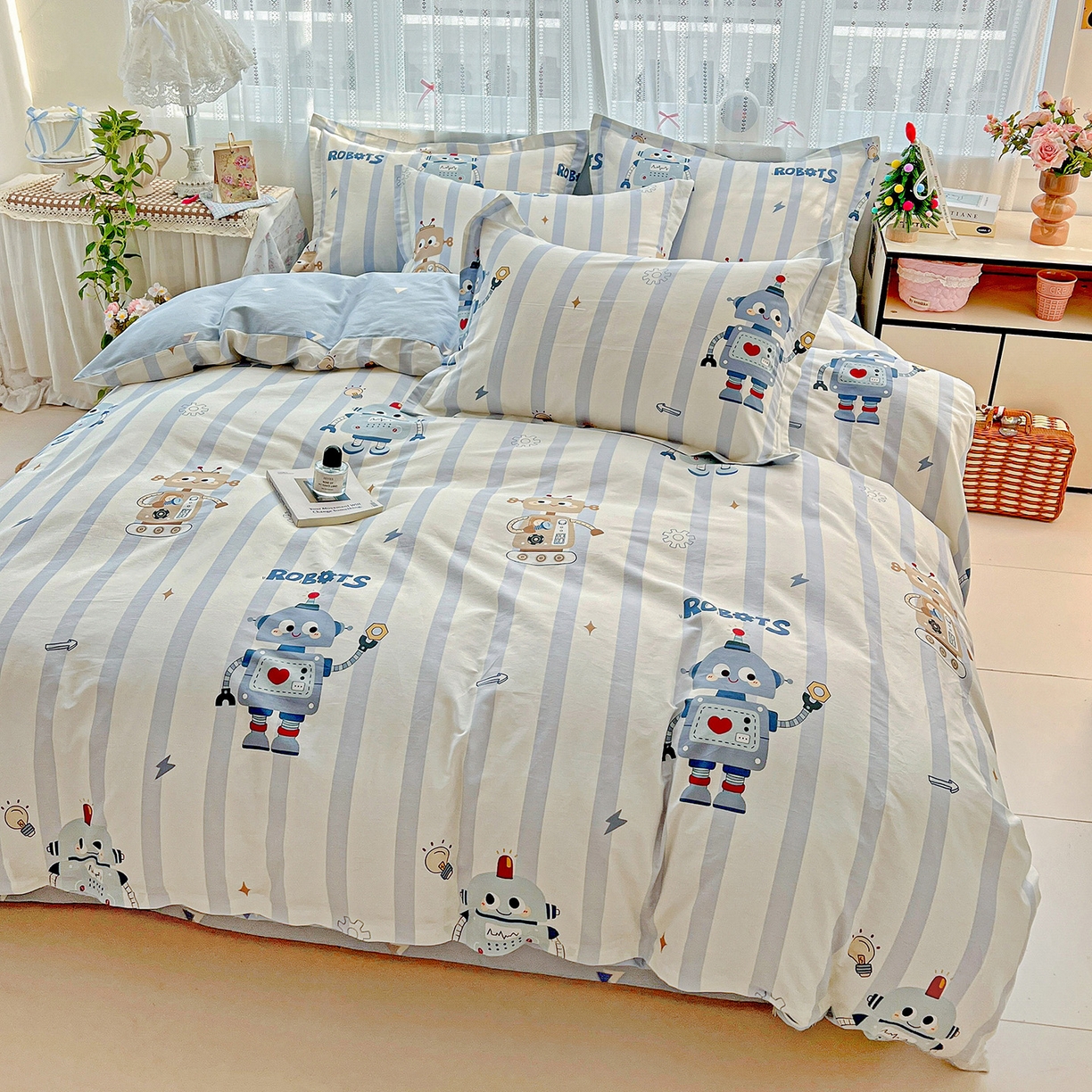 91家纺网 家纺一手货源 找家纺 依庭2025春夏新款12868全棉纯棉四件套 蓝星绮梦