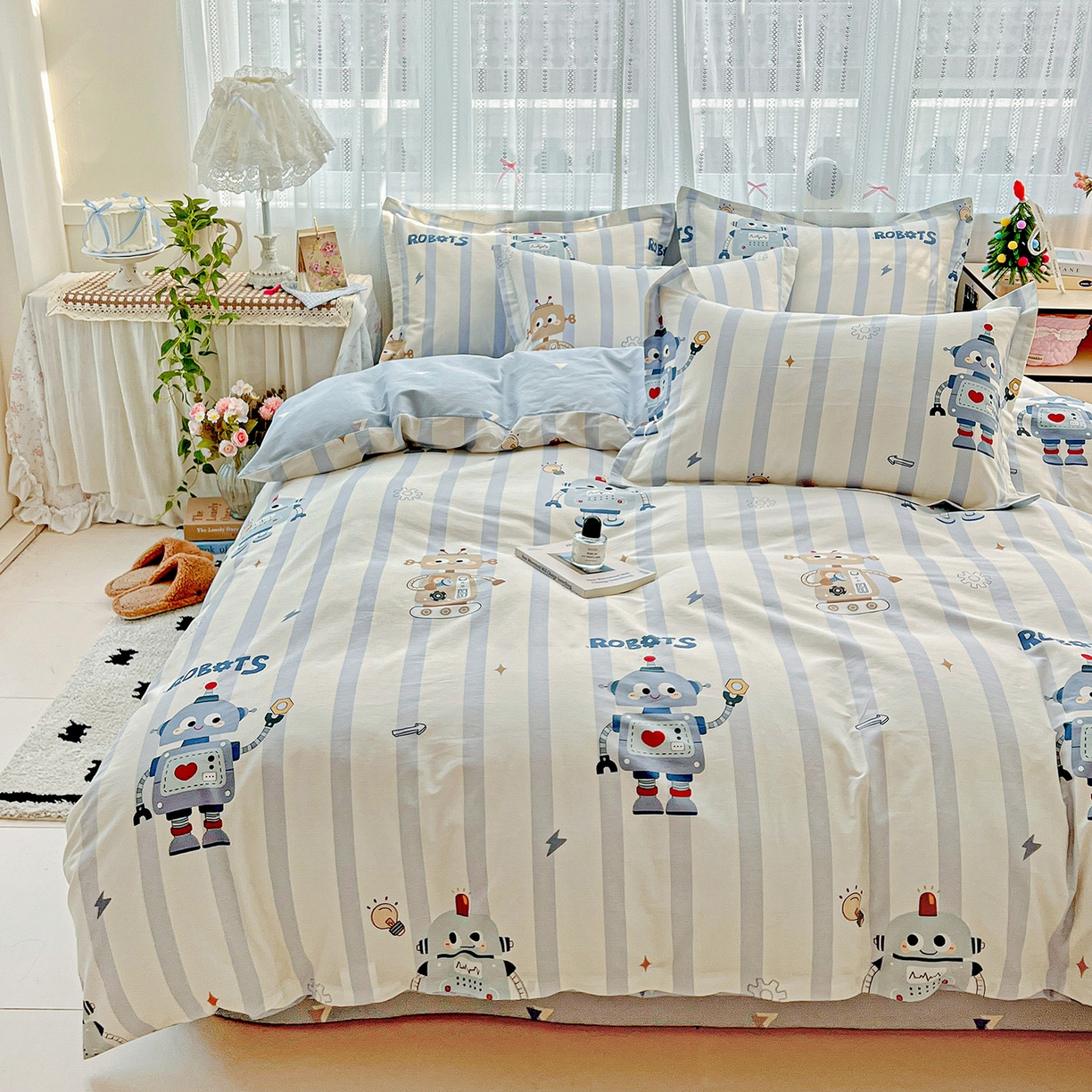 91家纺网 家纺一手货源 找家纺 依庭2025春夏新款12868全棉纯棉四件套 蓝星绮梦