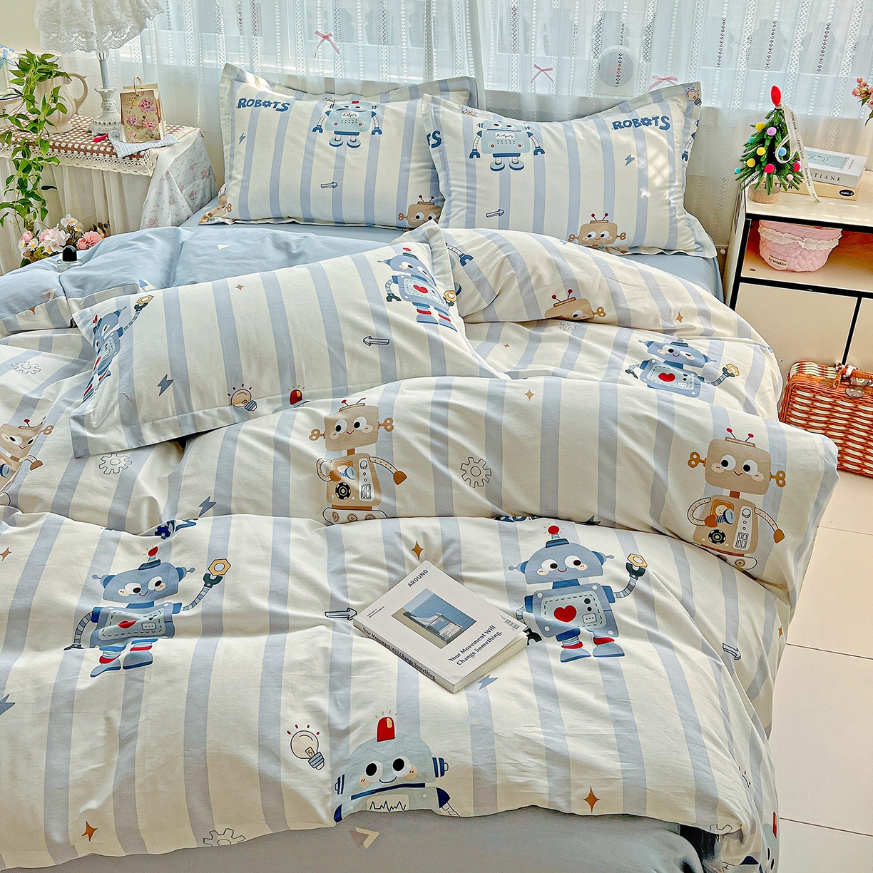 91家纺网 家纺一手货源 找家纺 依庭2025春夏新款12868全棉纯棉四件套 蓝星绮梦