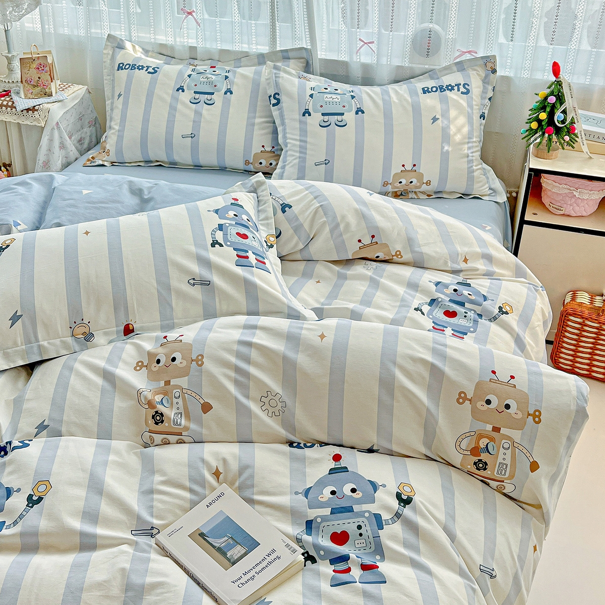 91家纺网 家纺一手货源 找家纺 依庭2025春夏新款12868全棉纯棉四件套 蓝星绮梦