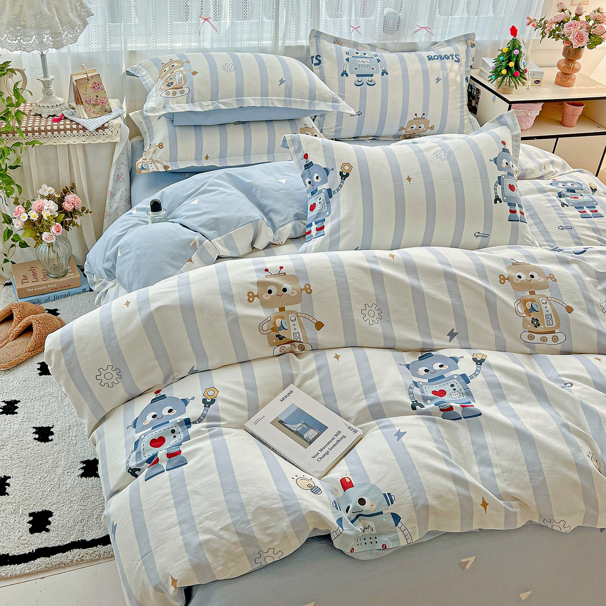 91家纺网 家纺一手货源 找家纺 依庭2025春夏新款12868全棉纯棉四件套 蓝星绮梦