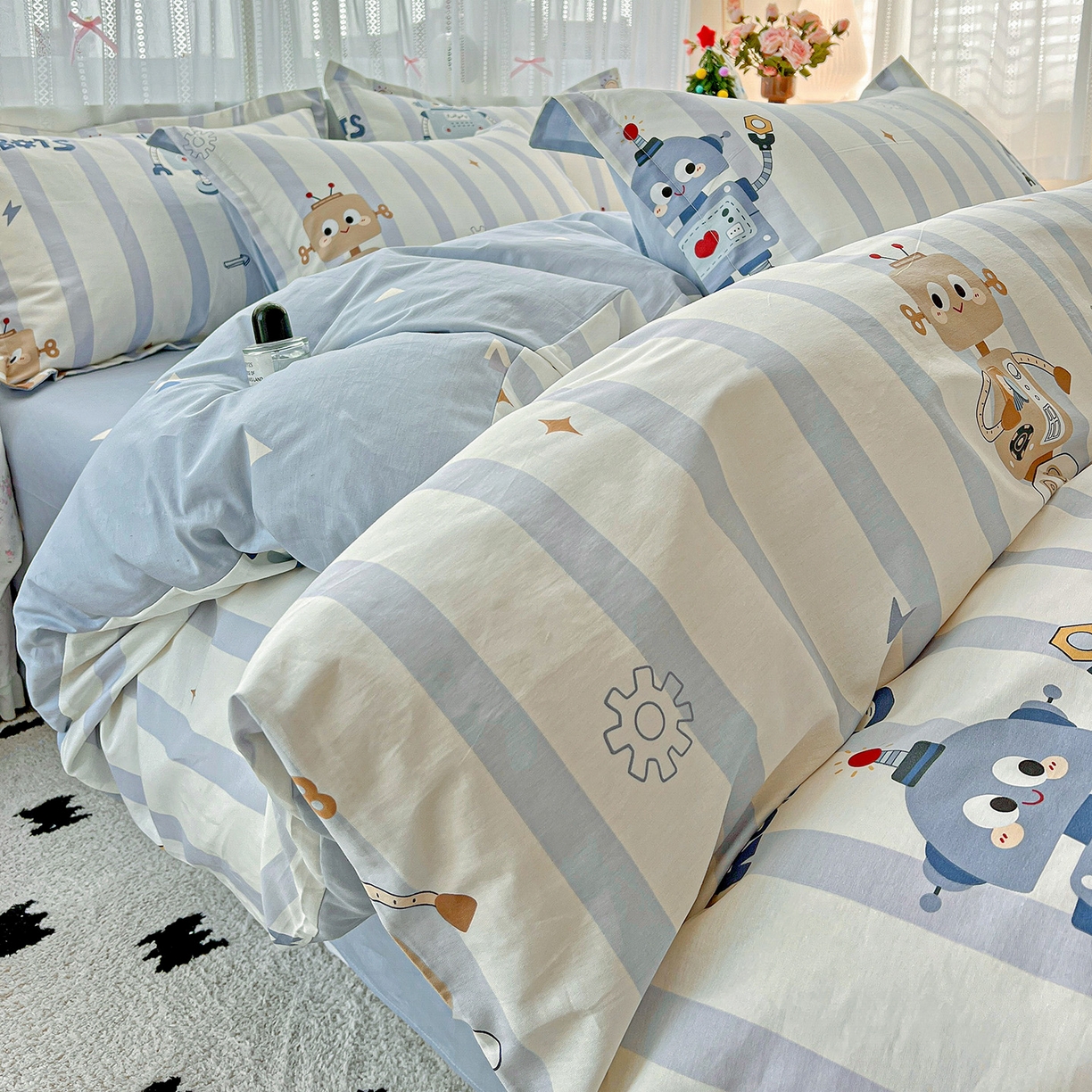 91家纺网 家纺一手货源 找家纺 依庭2025春夏新款12868全棉纯棉四件套 蓝星绮梦