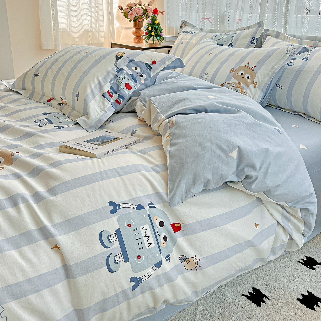 91家纺网 家纺一手货源 找家纺 依庭2025春夏新款12868全棉纯棉四件套 蓝星绮梦