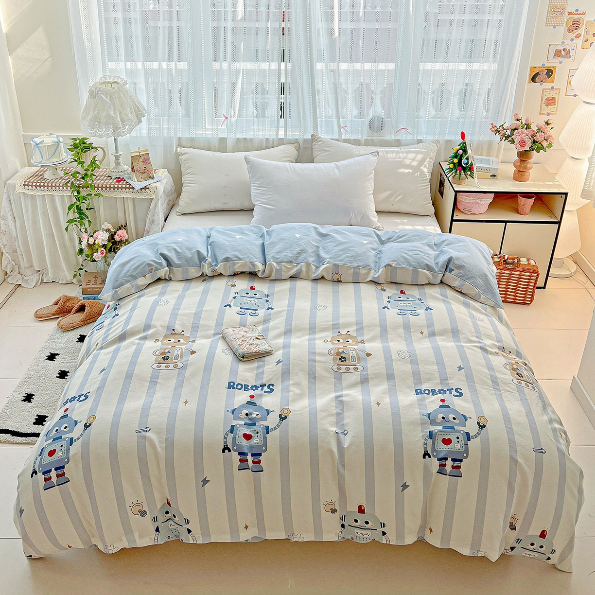 91家纺网 家纺一手货源 找家纺 依庭2025春夏新款12868全棉纯棉四件套 蓝星绮梦