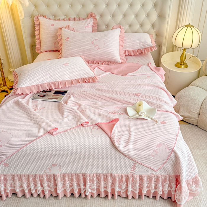 91家纺网 家纺一手货源 找家纺 （总）美莱家纺 2025新款床盖款冰豆豆凉席床裙冰丝席小冰熊夏被单件三件套四件套