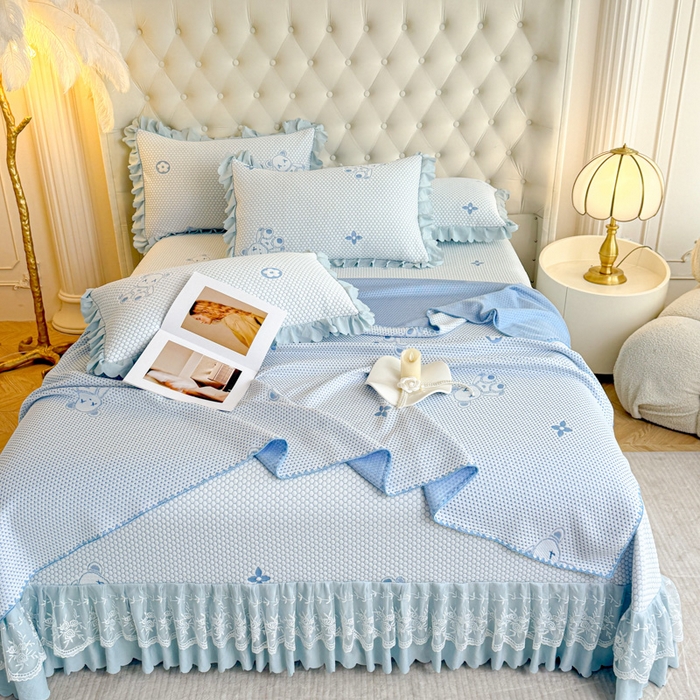 91家纺网 家纺一手货源 找家纺 （总）美莱家纺 2025新款床盖款冰豆豆凉席床裙冰丝席小冰熊夏被单件三件套四件套