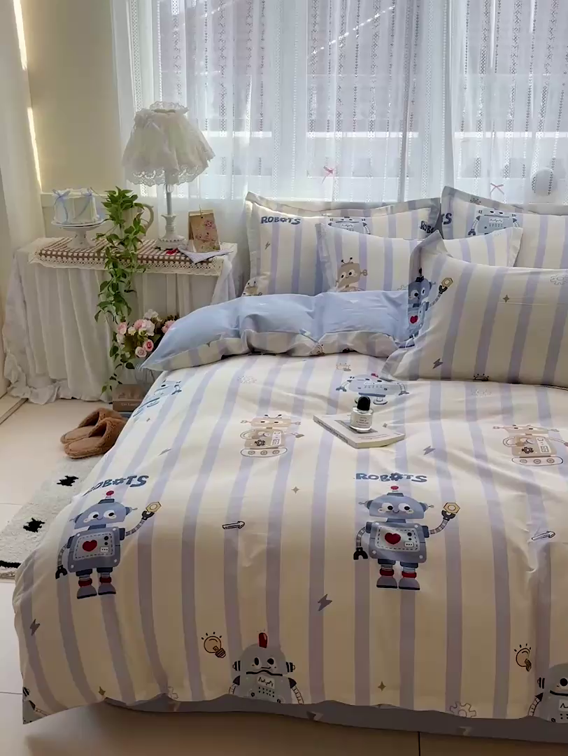 91家纺网 家纺一手货源 找家纺 依庭2025春夏新款12868全棉纯棉四件套 蓝星绮梦