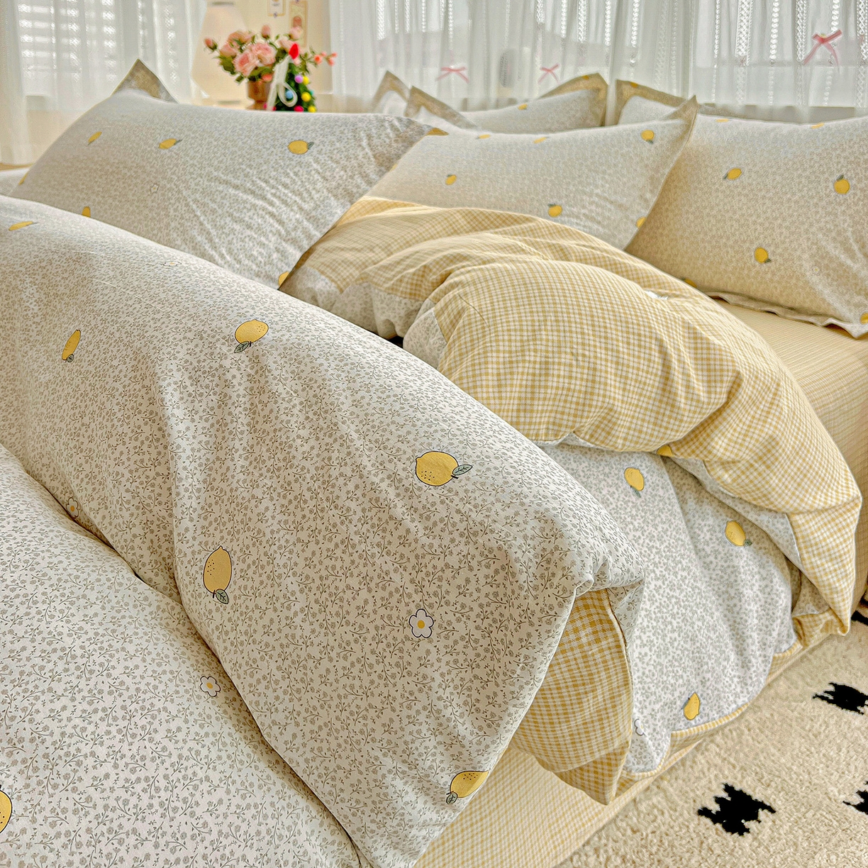 91家纺网 家纺一手货源 找家纺 依庭2025春夏新款12868全棉纯棉四件套 乐柠-黄