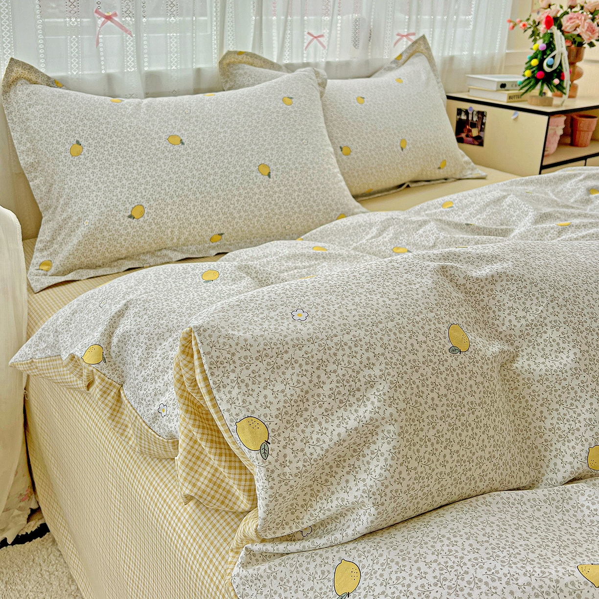 91家纺网 家纺一手货源 找家纺 依庭2025春夏新款12868全棉纯棉四件套 乐柠-黄