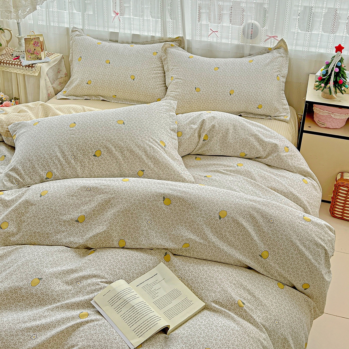 91家纺网 家纺一手货源 找家纺 依庭2025春夏新款12868全棉纯棉四件套 乐柠-黄