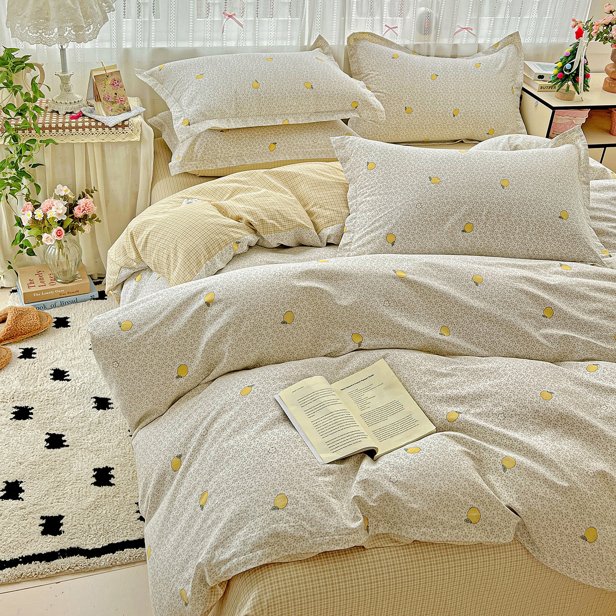 91家纺网 家纺一手货源 找家纺 依庭2025春夏新款12868全棉纯棉四件套 乐柠-黄