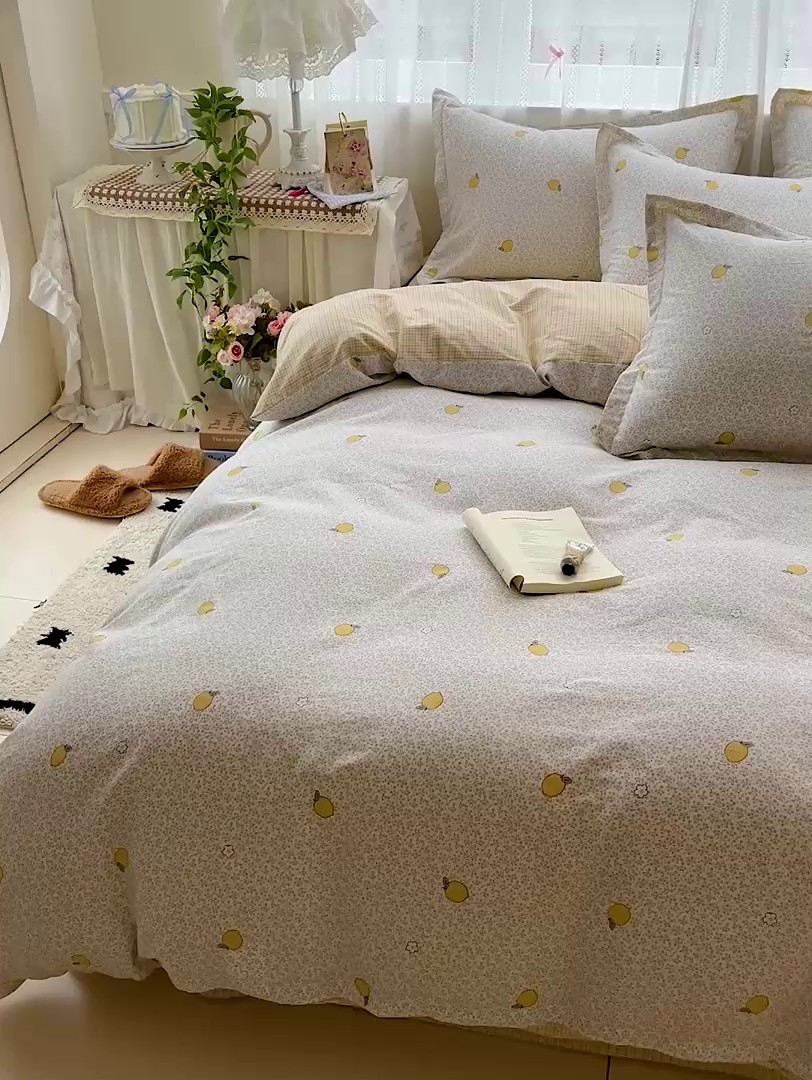 91家纺网 家纺一手货源 找家纺 依庭2025春夏新款12868全棉纯棉四件套 乐柠-黄