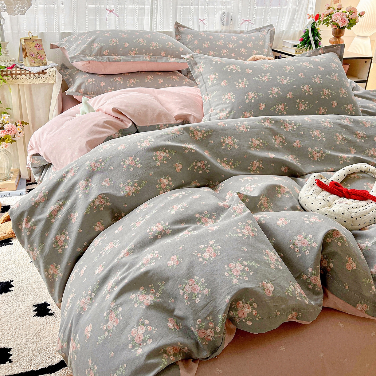 91家纺网 家纺一手货源 找家纺 依庭2025春夏新款12868全棉纯棉四件套 茉婉-灰