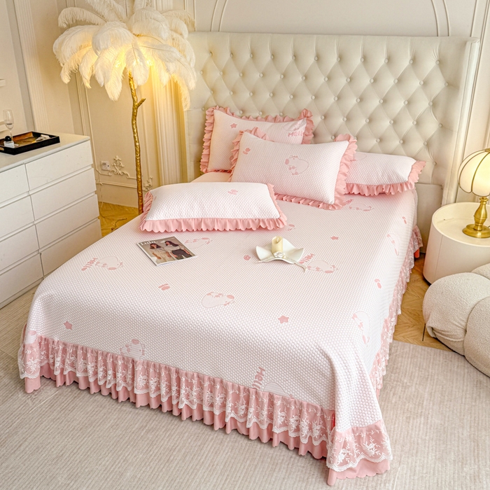 91家纺网 家纺一手货源 找家纺 美莱家纺 2025新款床盖款冰豆豆凉席床裙冰丝席小冰熊夏被单件三件套四件套 卡皮巴拉-玉