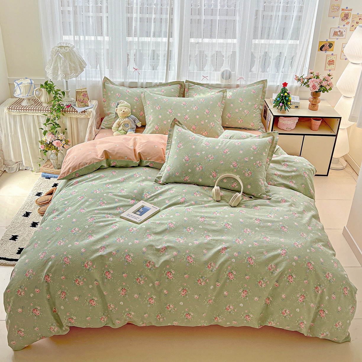 依庭2025春夏新款12868全棉纯棉四件套 沐熙花-绿