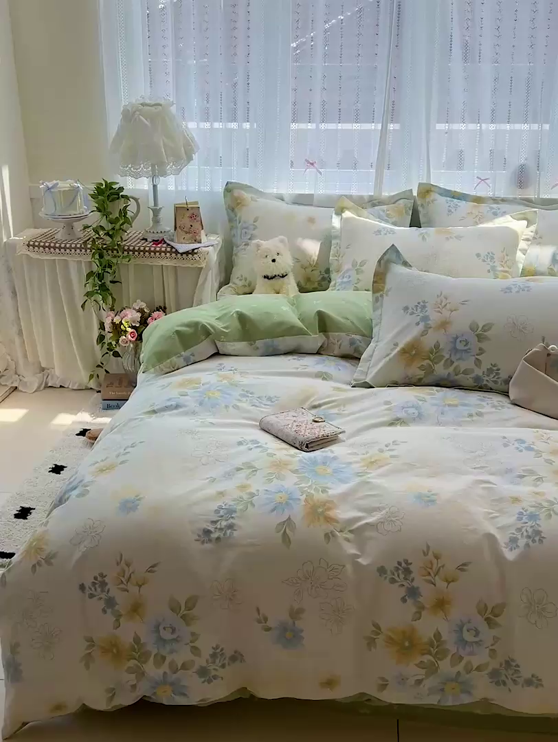 91家纺网 家纺一手货源 找家纺 依庭2025春夏新款12868全棉纯棉四件套 青禾