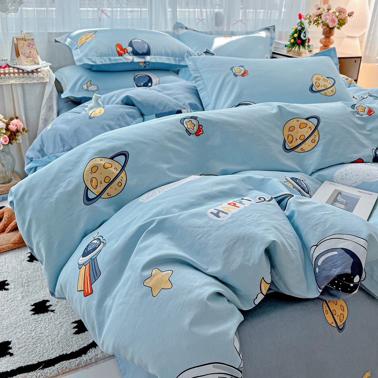 91家纺网 家纺一手货源 找家纺 依庭2025春夏新款12868全棉纯棉四件套 太空奇遇